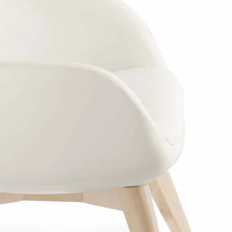 Woonkamer fauteuil met voetsteun in leer en hout Made in Italy - Butterfly Viadurini