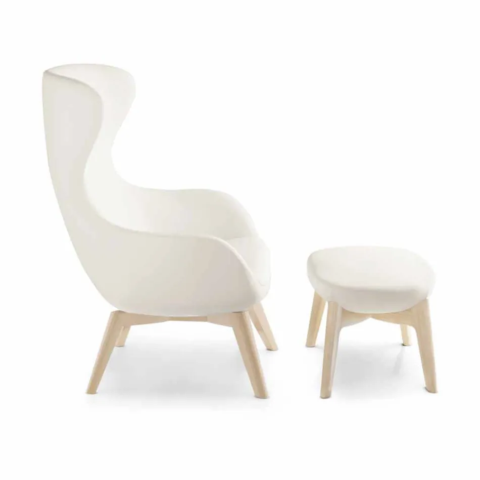 Woonkamer fauteuil met voetsteun in leer en hout Made in Italy - Butterfly Viadurini