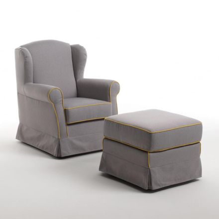 Woonkamer fauteuil met poef in essen stof Made in Italy - Ottavia Viadurini