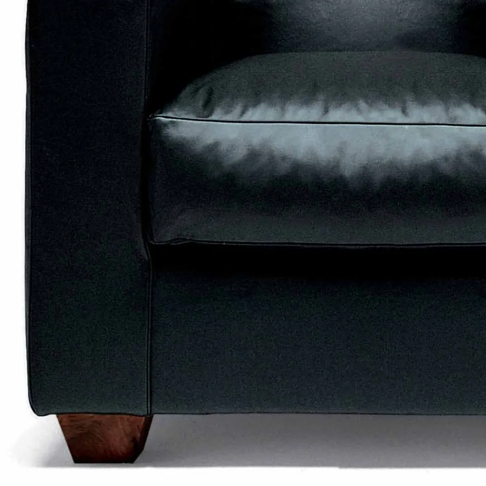 Leren fauteuil met walnoot poten Made in Italy - Alessandria Viadurini