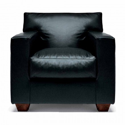 Leren fauteuil met walnoot poten Made in Italy - Alessandria Viadurini