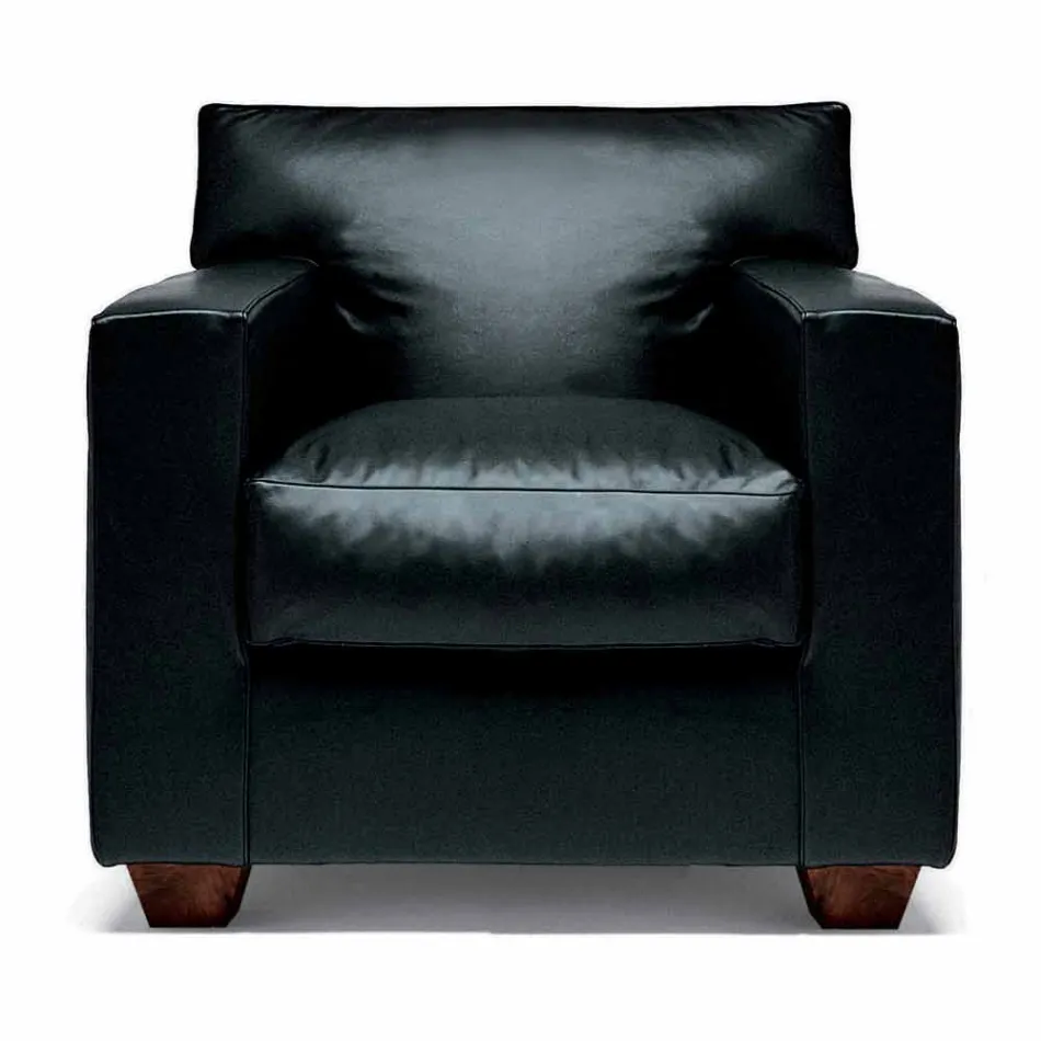 Leren fauteuil met walnoot poten Made in Italy - Alessandria Viadurini