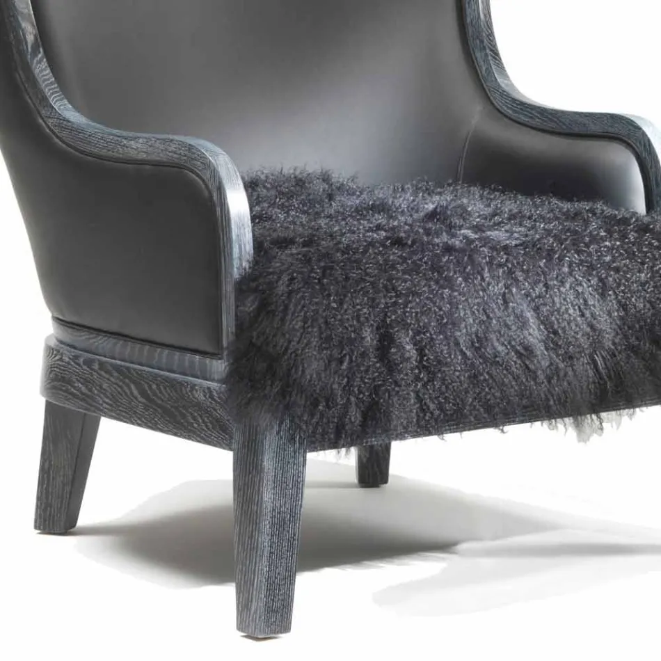 Lederen fauteuil en zwart haar Eli, luxe klassiek design Viadurini
