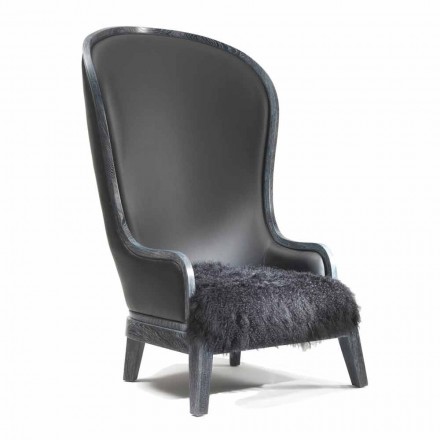 Lederen fauteuil en zwart haar Eli, luxe klassiek design Viadurini
