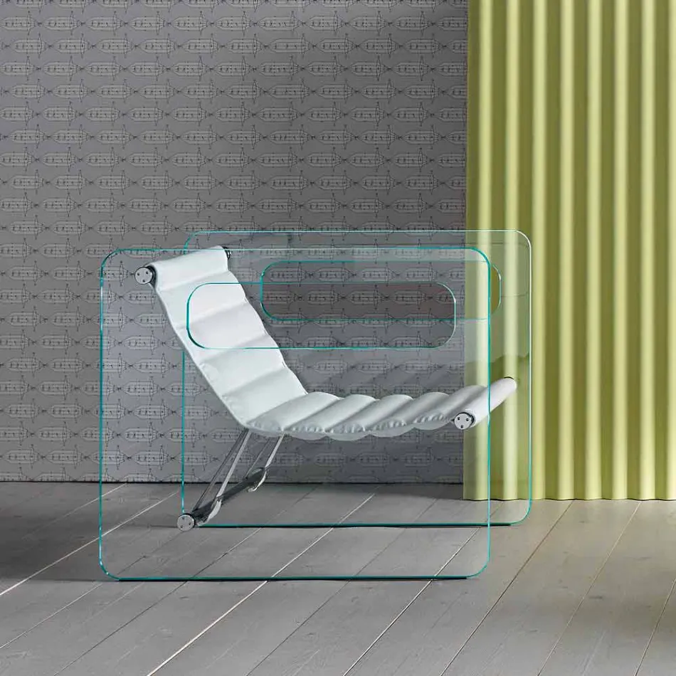 Woonkamer fauteuil in glas en zitting in wit leer Modern design - Tecna Viadurini