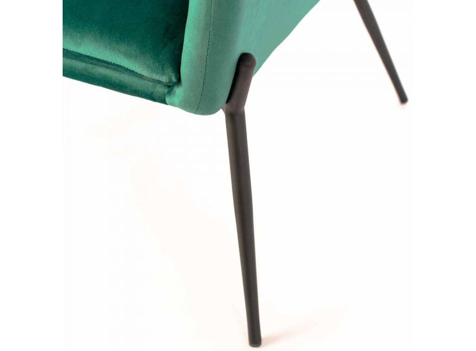 Moderne loungestoel in petrolgroen fluweel en zwart metaal - afgezwakt Viadurini