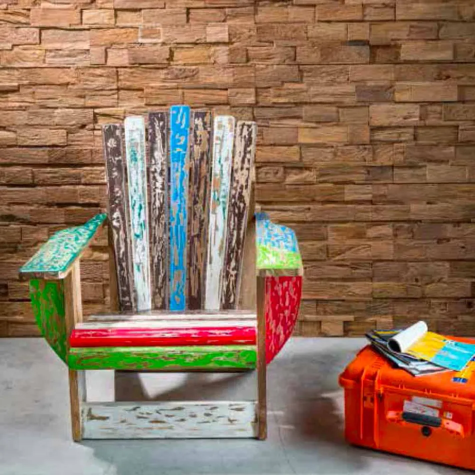 Geregenereerde massief teakhouten woonkamerfauteuil - Boatta Viadurini