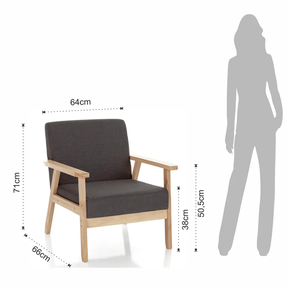 Woonkamerfauteuil in massief grenenhout en donkergrijze stof - Basilicata Viadurini