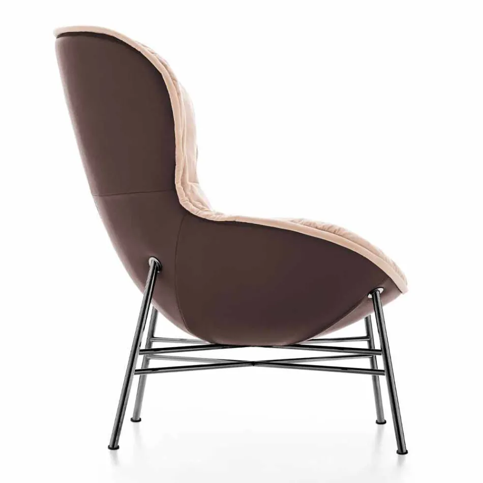 Woonkamer fauteuil in leer en stof met verchroomd onderstel Made in Italy - Lychee Viadurini