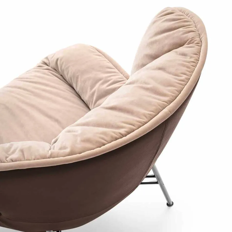 Woonkamer fauteuil in leer en stof met verchroomd onderstel Made in Italy - Lychee Viadurini
