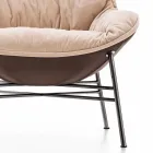 Woonkamer fauteuil in leer en stof met verchroomd onderstel Made in Italy - Lychee Viadurini