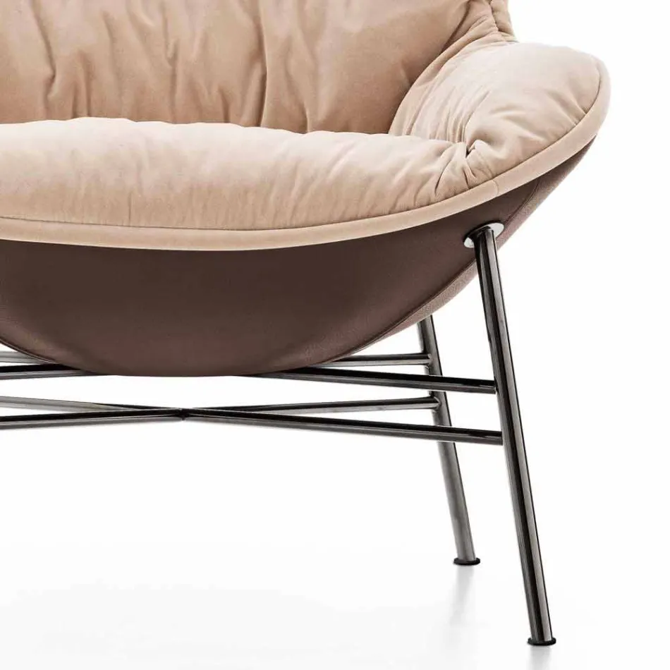 Woonkamer fauteuil in leer en stof met verchroomd onderstel Made in Italy - Lychee Viadurini