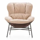 Woonkamer fauteuil in leer en stof met verchroomd onderstel Made in Italy - Lychee Viadurini