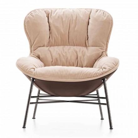 Woonkamer fauteuil in leer en stof met verchroomd onderstel Made in Italy - Lychee Viadurini