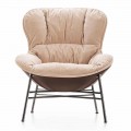 Woonkamer fauteuil in leer en stof met verchroomd onderstel Made in Italy - Lychee