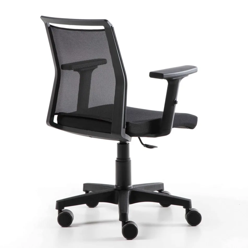 Draaibare bureaustoel van technische stof en zwarte netstof - Daria Viadurini