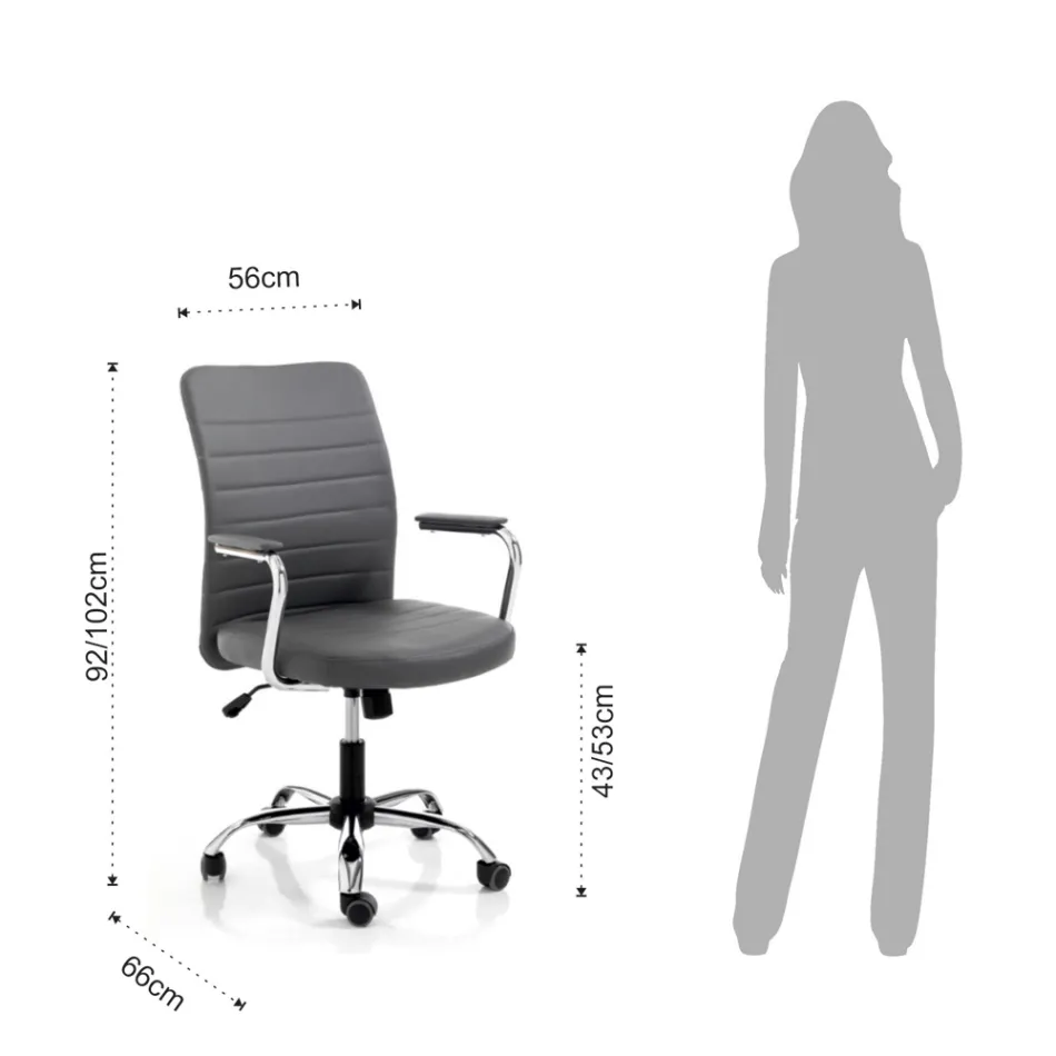 Leren bureaufauteuil en verstelbare gasveer - Radon Viadurini