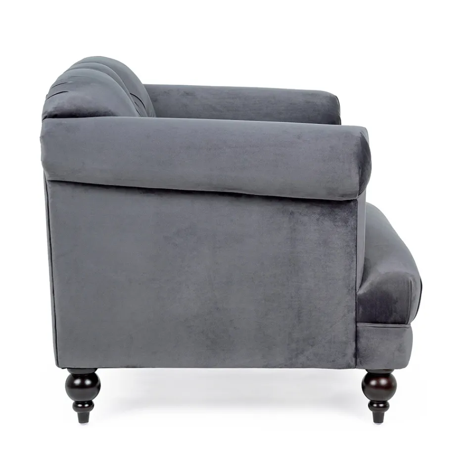 Klassieke design fauteuil in hout en grijs of roze fluwelen effect - Sanny Viadurini