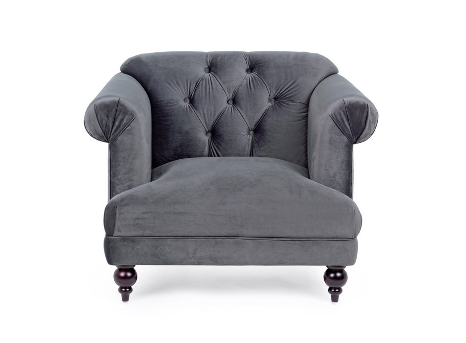 Klassieke design fauteuil in hout en grijs of roze fluwelen effect - Sanny Viadurini