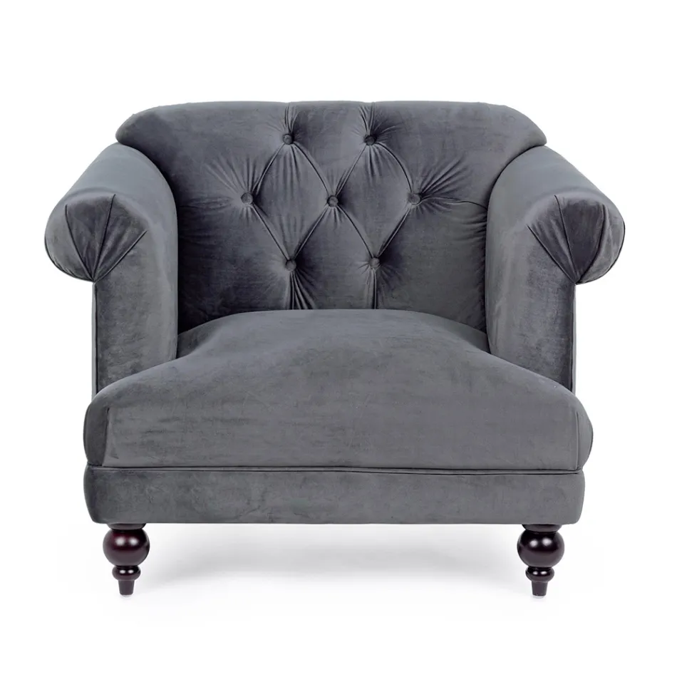 Klassieke design fauteuil in hout en grijs of roze fluwelen effect - Sanny Viadurini