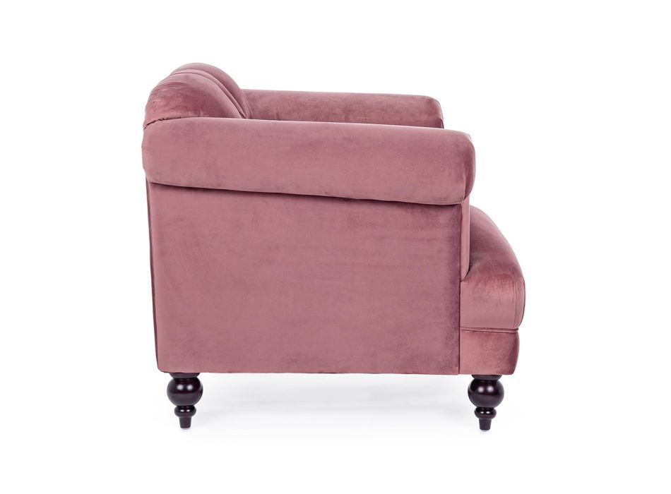 Klassieke design fauteuil in hout en grijs of roze fluwelen effect - Sanny Viadurini