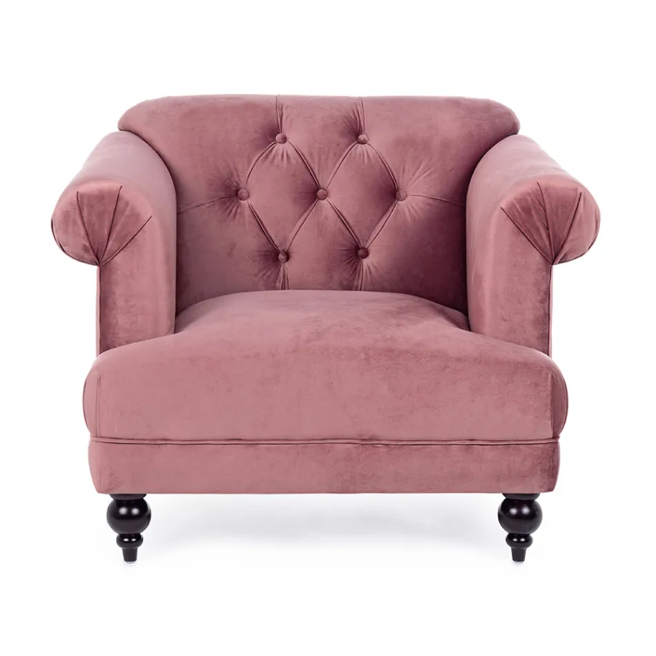 Klassieke design fauteuil in hout en grijs of roze fluwelen effect - Sanny Viadurini