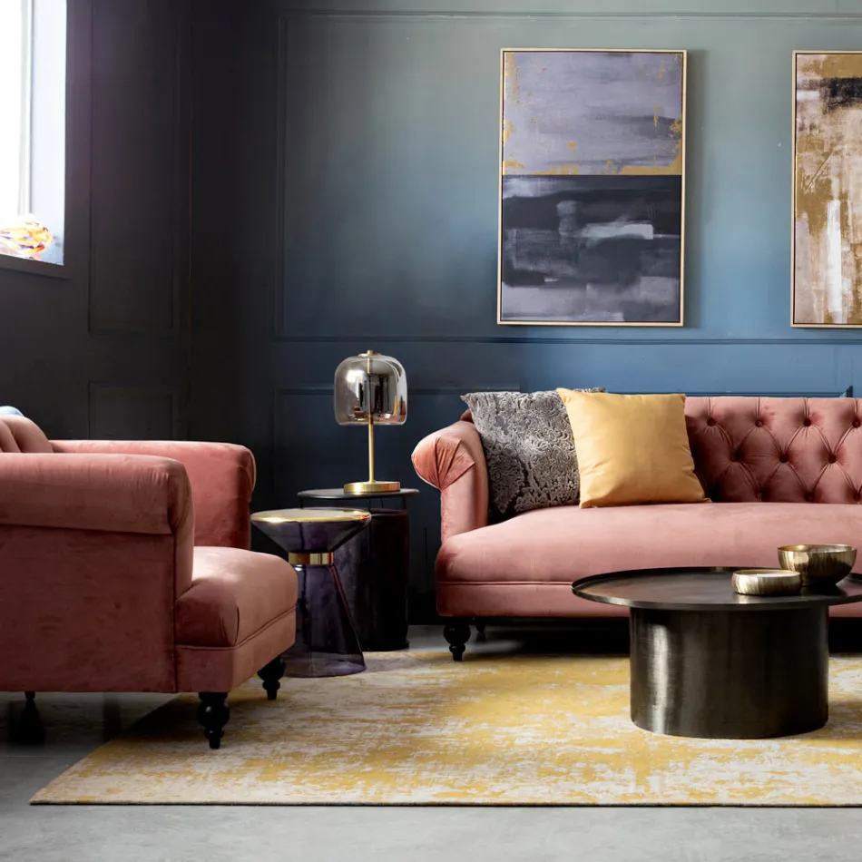 Klassieke design fauteuil in hout en grijs of roze fluwelen effect - Sanny Viadurini