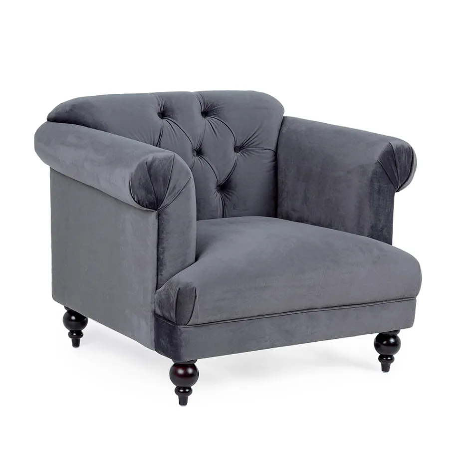 Klassieke design fauteuil in hout en grijs of roze fluwelen effect - Sanny Viadurini