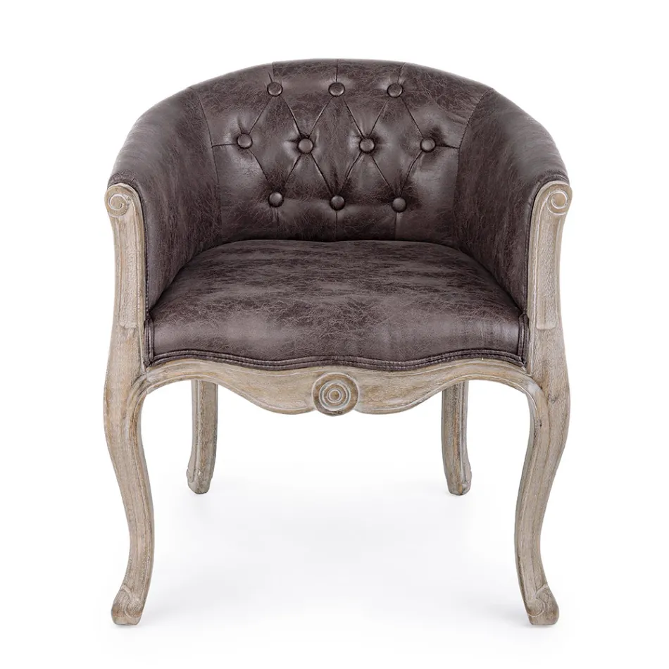 Klassieke design fauteuil in hout en eco-leer effect zitting - Katen Viadurini