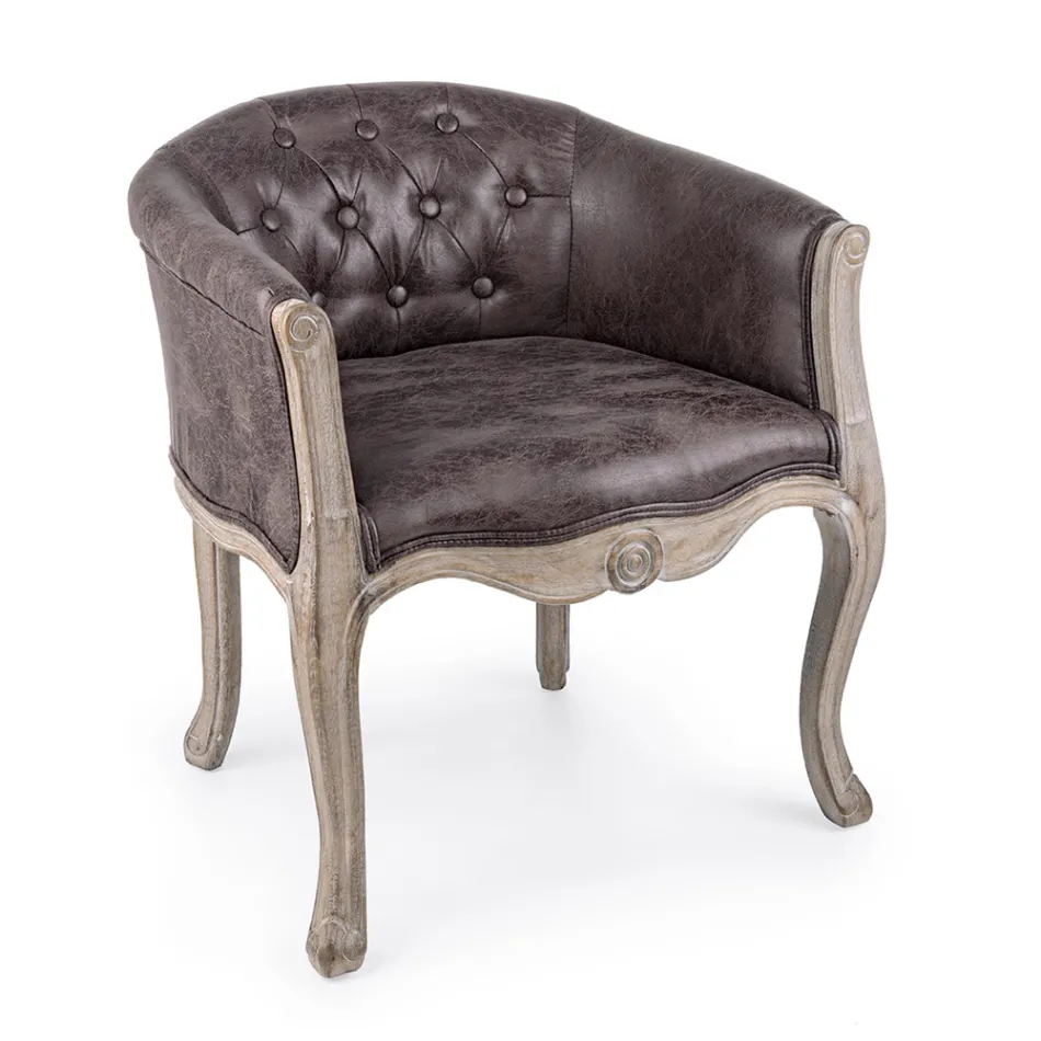 Klassieke design fauteuil in hout en eco-leer effect zitting - Katen Viadurini