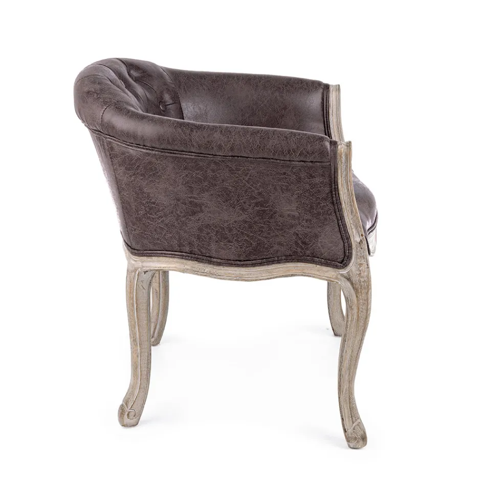 Klassieke design fauteuil in hout en eco-leer effect zitting - Katen Viadurini