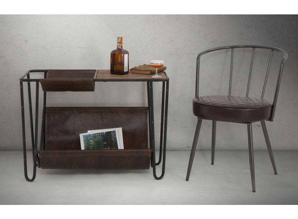 Design fauteuil in industriële stijl in ijzer en eco-leer - Pinny Viadurini