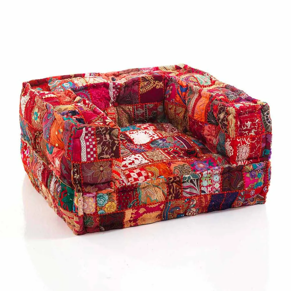 Etnische lounge fauteuil in patchworkstof en fluweel - vezel Viadurini
