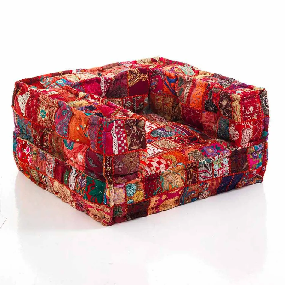 Etnische lounge fauteuil in patchworkstof en fluweel - vezel Viadurini
