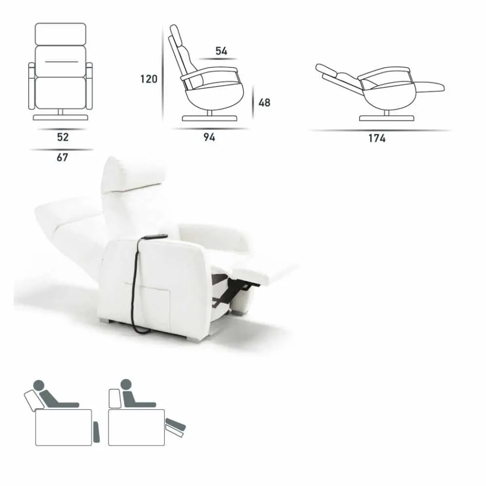 Fauteuil Cassia met dubbele motor, modern design gemaakt in Italië Viadurini