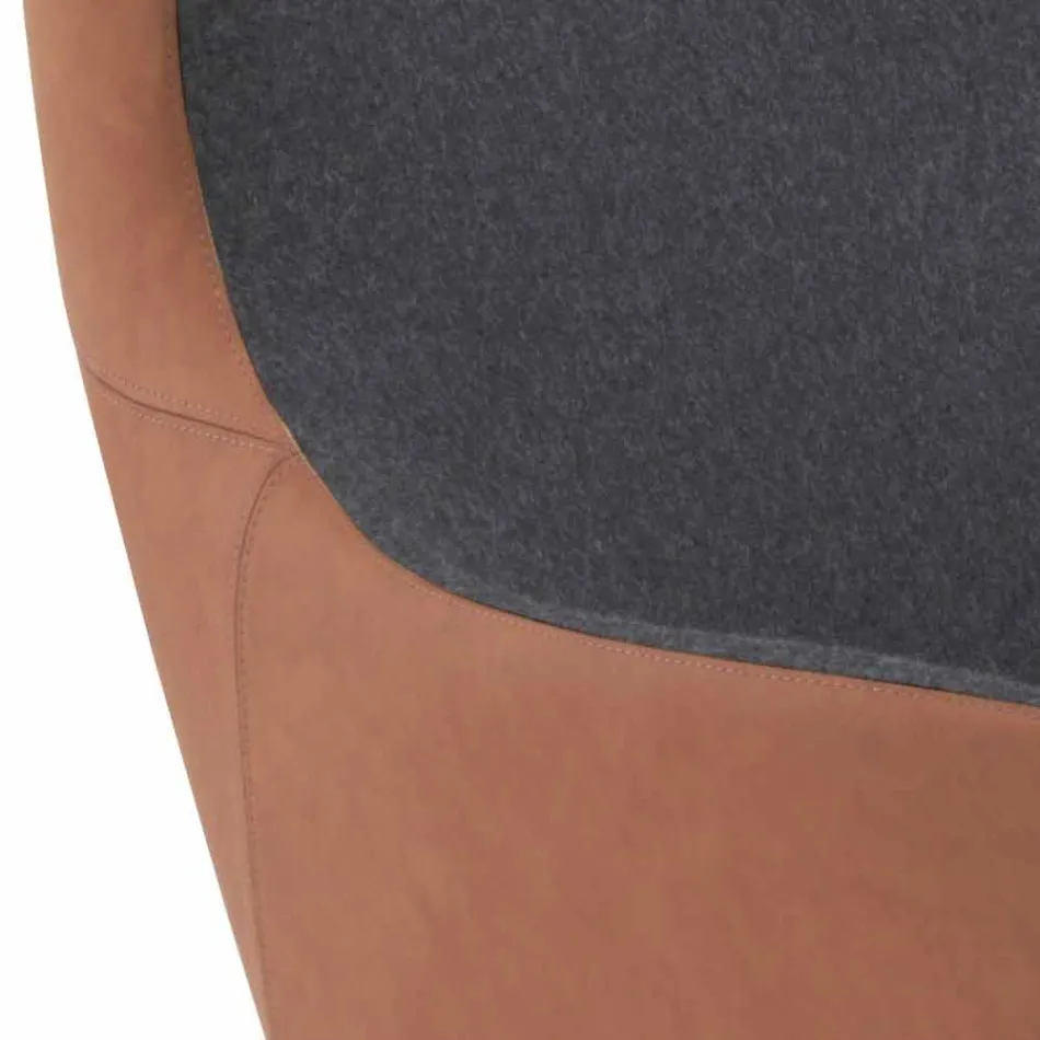 Draaibare lederen fauteuil met houten onderstel Made in Italy - Butterfly Viadurini