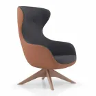 Draaibare lederen fauteuil met houten onderstel Made in Italy - Butterfly Viadurini