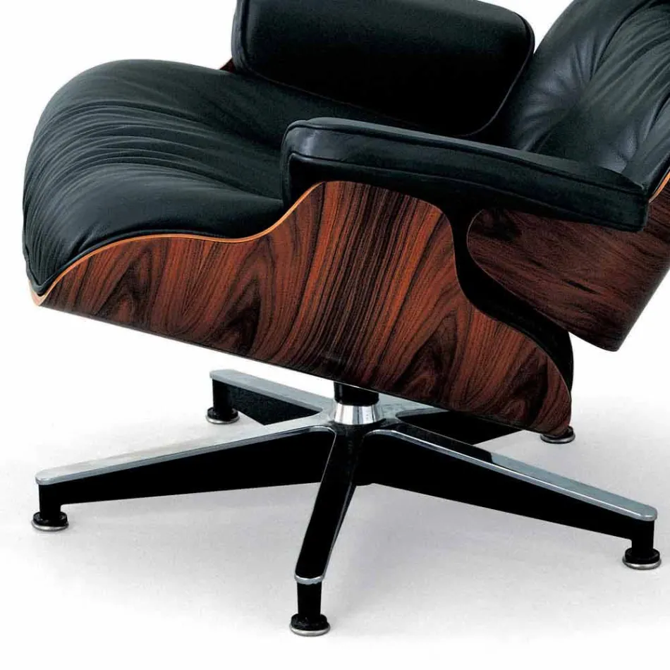 Draaibare fauteuil bekleed met leer met voetsteun Made in Italy - Maestrale Viadurini