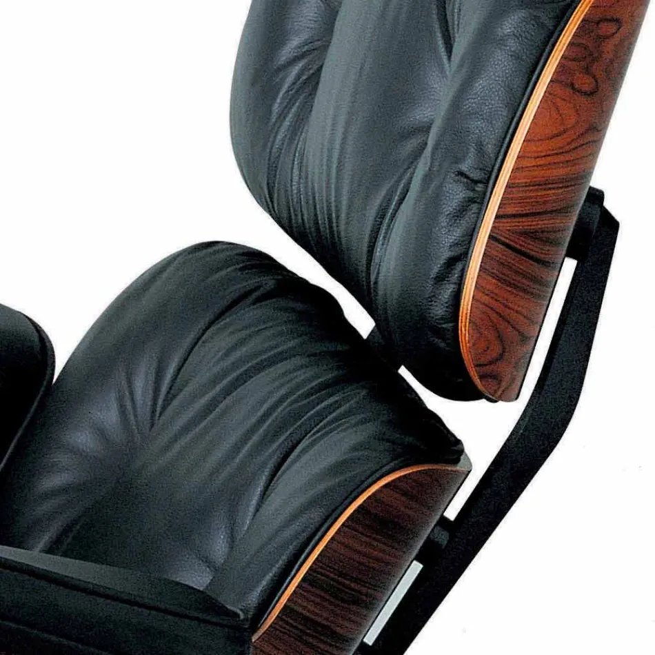 Draaibare fauteuil bekleed met leer met voetsteun Made in Italy - Maestrale Viadurini