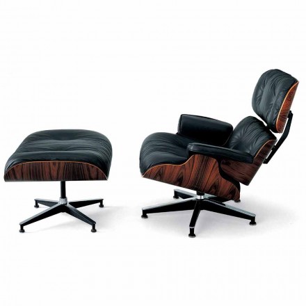 Draaibare fauteuil bekleed met leer met voetsteun Made in Italy - Maestrale Viadurini