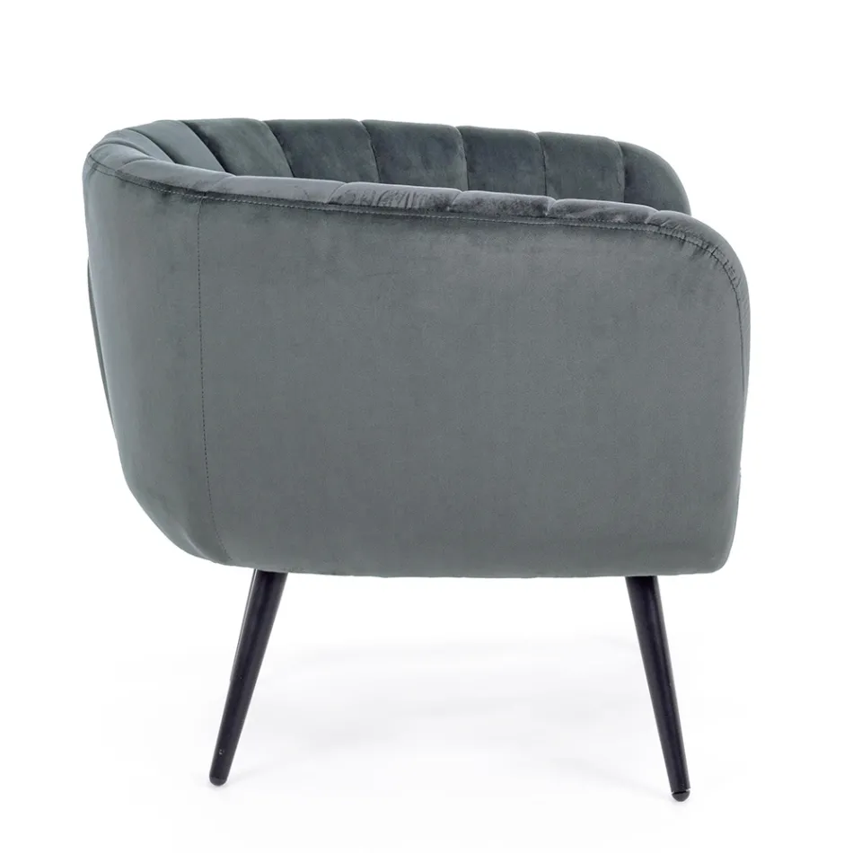 Fauteuil in staal en grijs of blauw fluweel Scandinavisch design - Hilary Viadurini