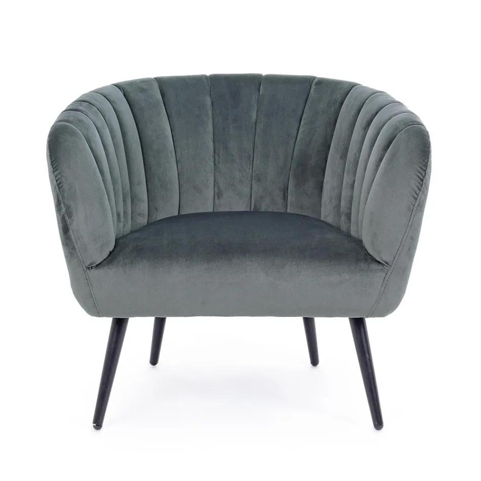 Fauteuil in staal en grijs of blauw fluweel Scandinavisch design - Hilary Viadurini