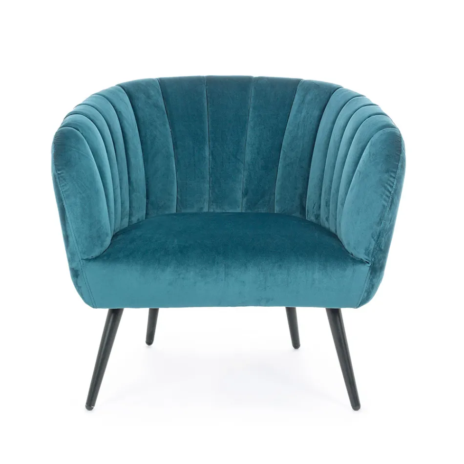 Fauteuil in staal en grijs of blauw fluweel Scandinavisch design - Hilary Viadurini