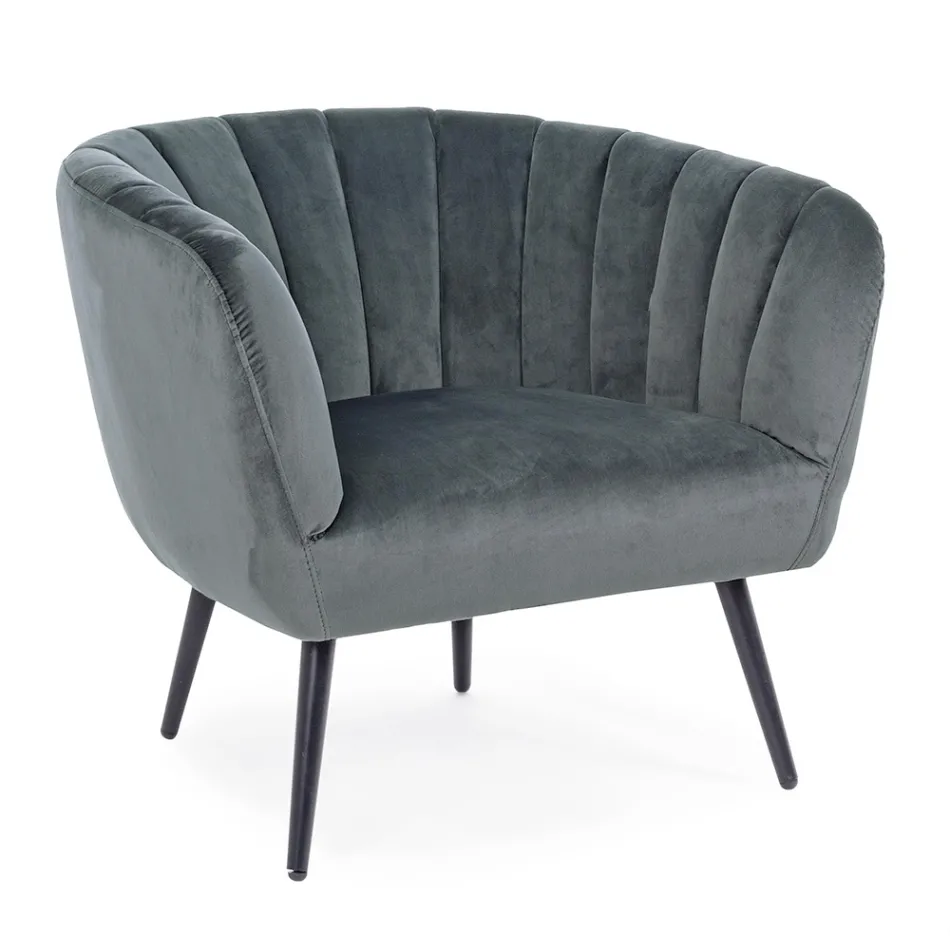 Fauteuil in staal en grijs of blauw fluweel Scandinavisch design - Hilary Viadurini