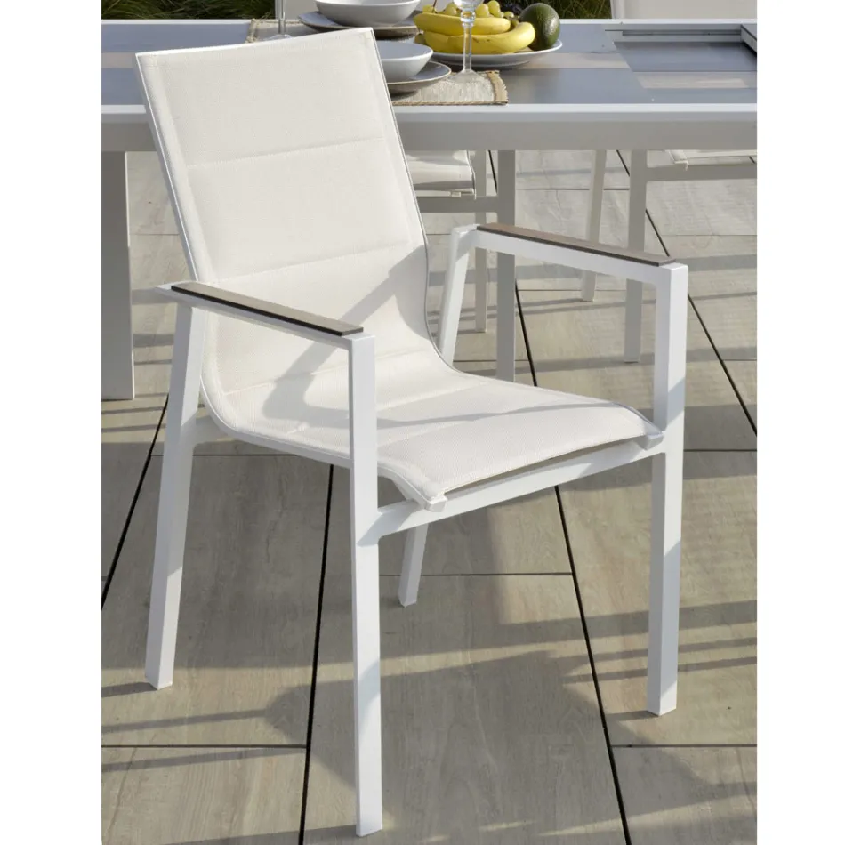 Fauteuil in aluminium en textilene met insert in de armleuningen in HPL - Righello Viadurini