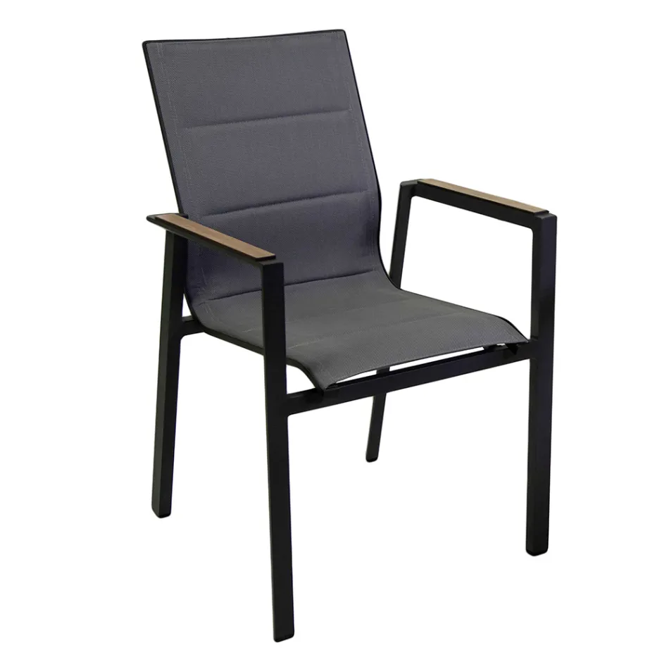 Fauteuil in aluminium en textilene met insert in de armleuningen in HPL - Righello Viadurini