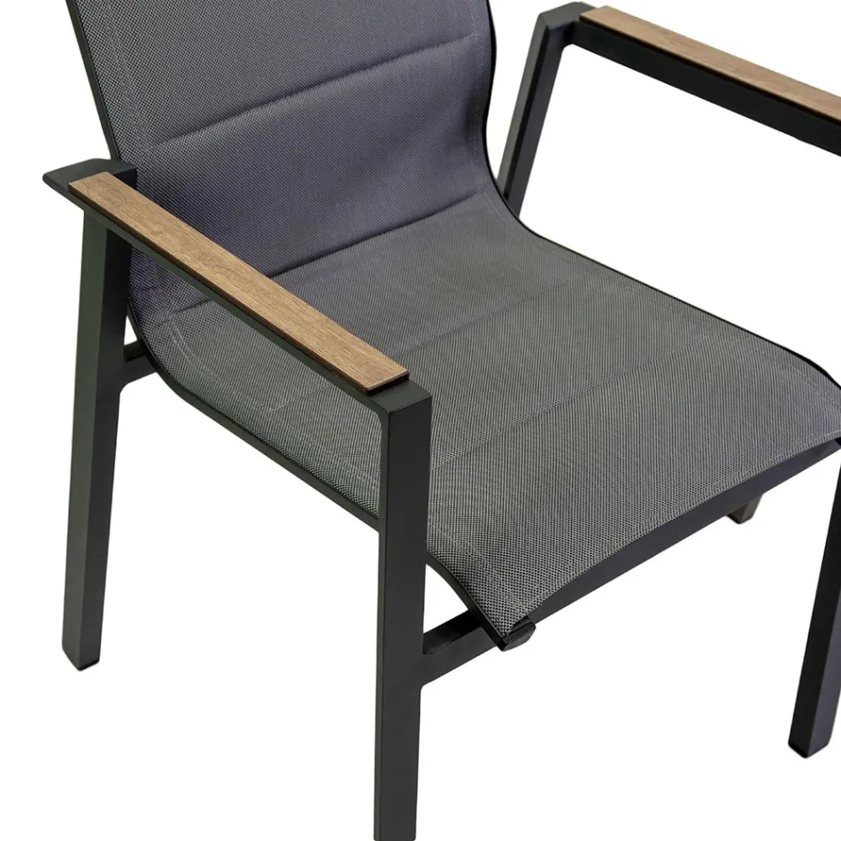 Fauteuil in aluminium en textilene met insert in de armleuningen in HPL - Righello Viadurini