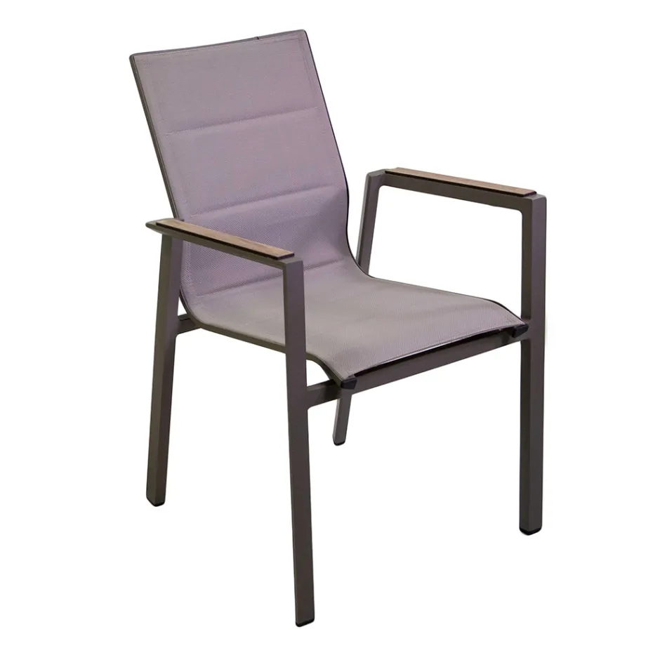 Fauteuil in aluminium en textilene met insert in de armleuningen in HPL - Righello Viadurini