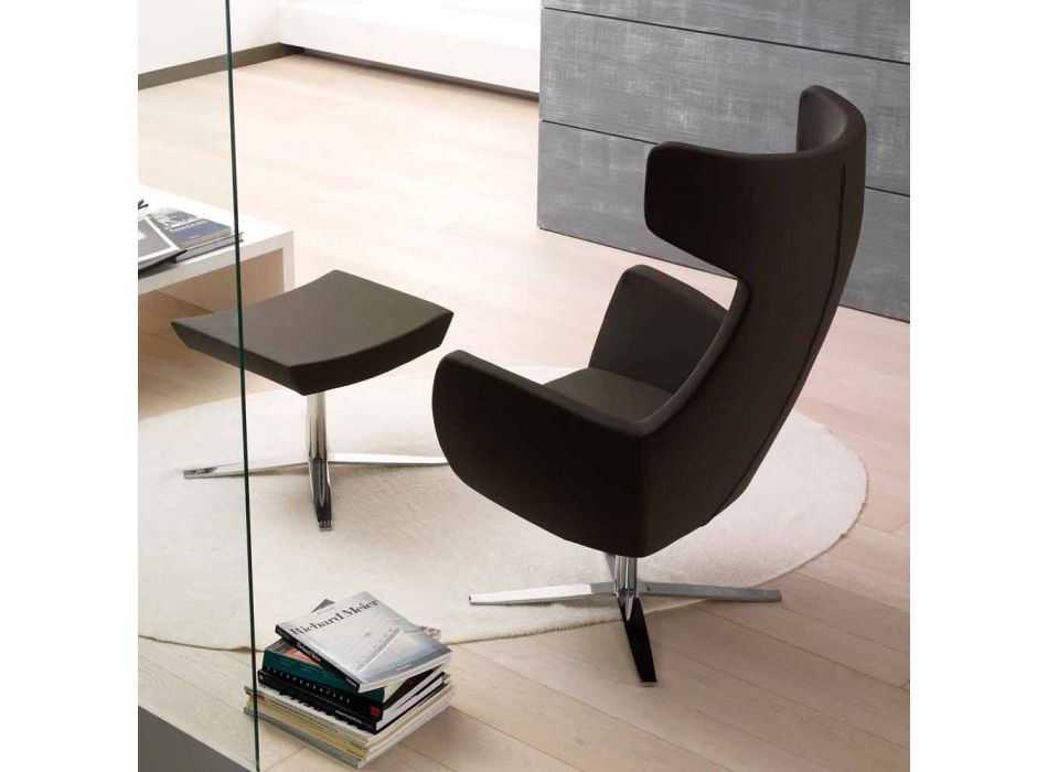 Faux lederen fauteuil, met chromen of zwarte draaivoet - Clio Viadurini