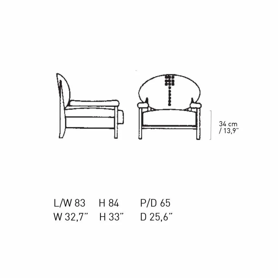 Fauteuil in zwart gebeitst essenhout met katoenen bekleding Made in Italy - Peleo Viadurini